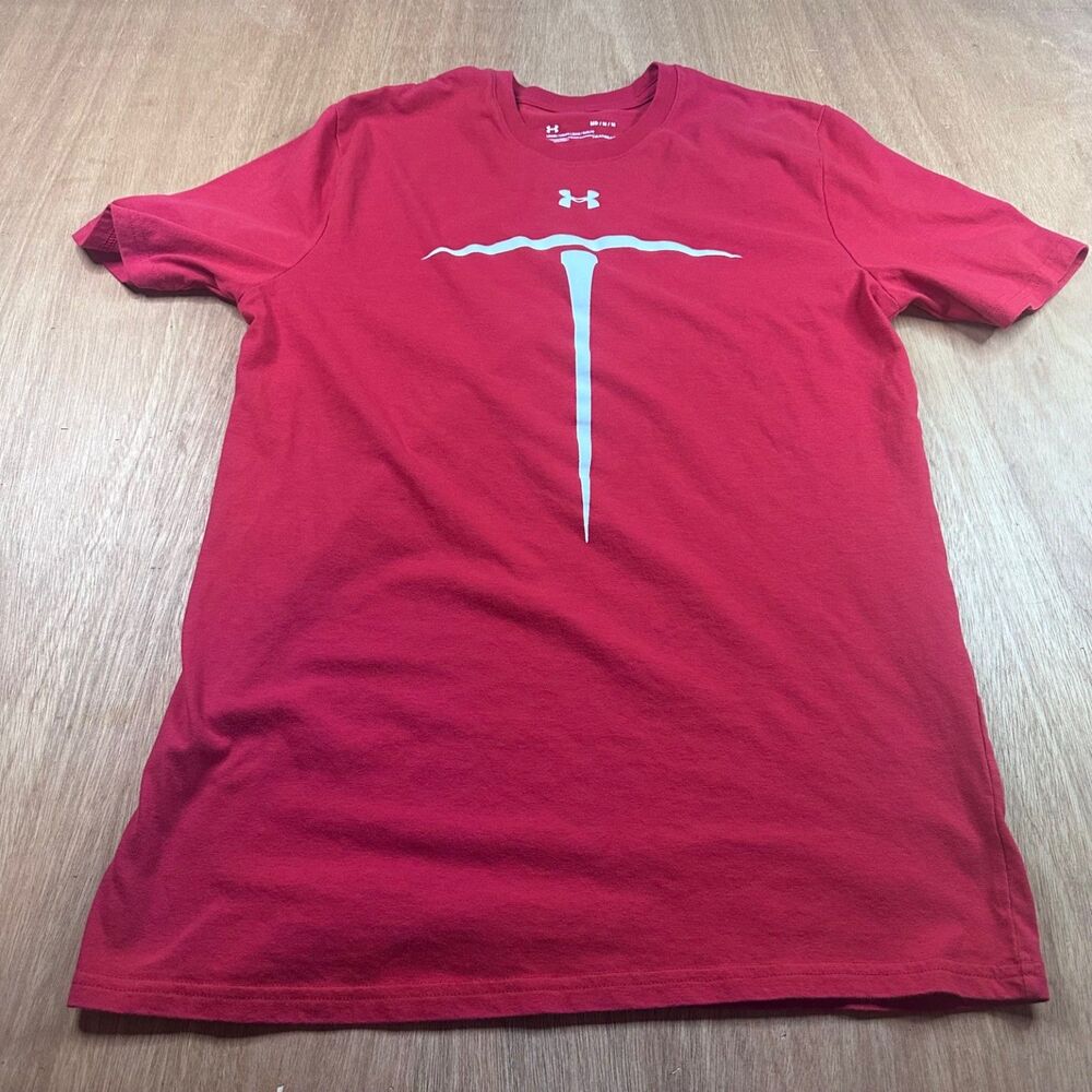 Under Armour HeatGear T Shirt Mens Medium Red Loose Fit Graphic Logo